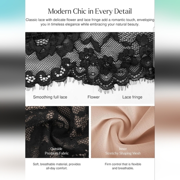 Popilush Black Lace V Neck Shapewear Tummy Control Bodysuit Size XL - Picture 5 of 12